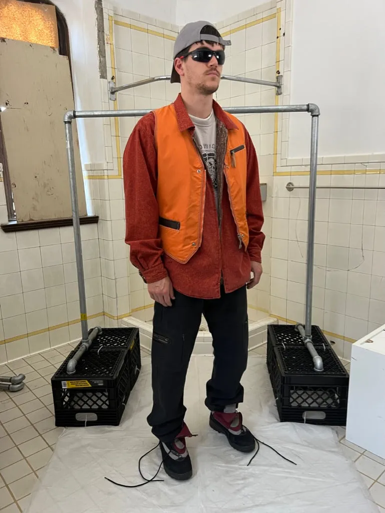 1980s Diesel Fleece-Lined Orange Nylon Vest - Size L