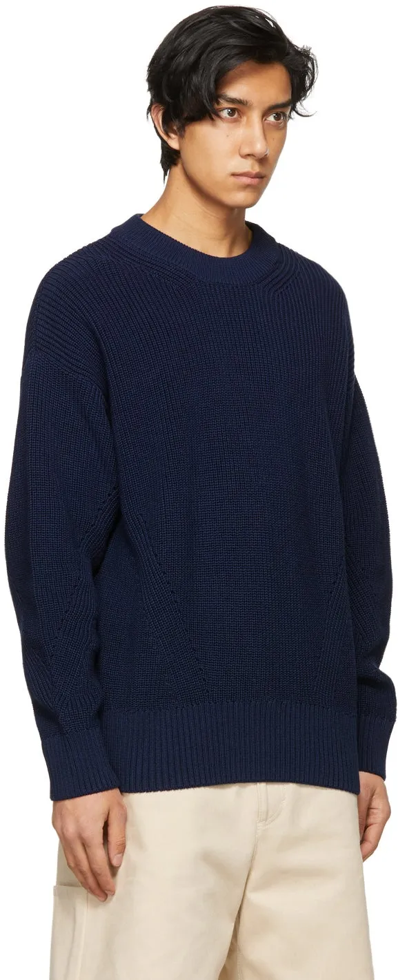 AMI Alexandre Mattiussi Navy Ribbed Boxy Sweater