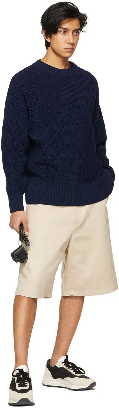 AMI Alexandre Mattiussi Navy Ribbed Boxy Sweater