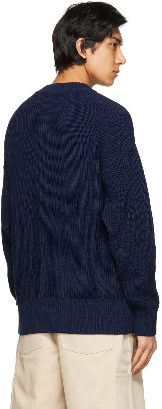 AMI Alexandre Mattiussi Navy Ribbed Boxy Sweater