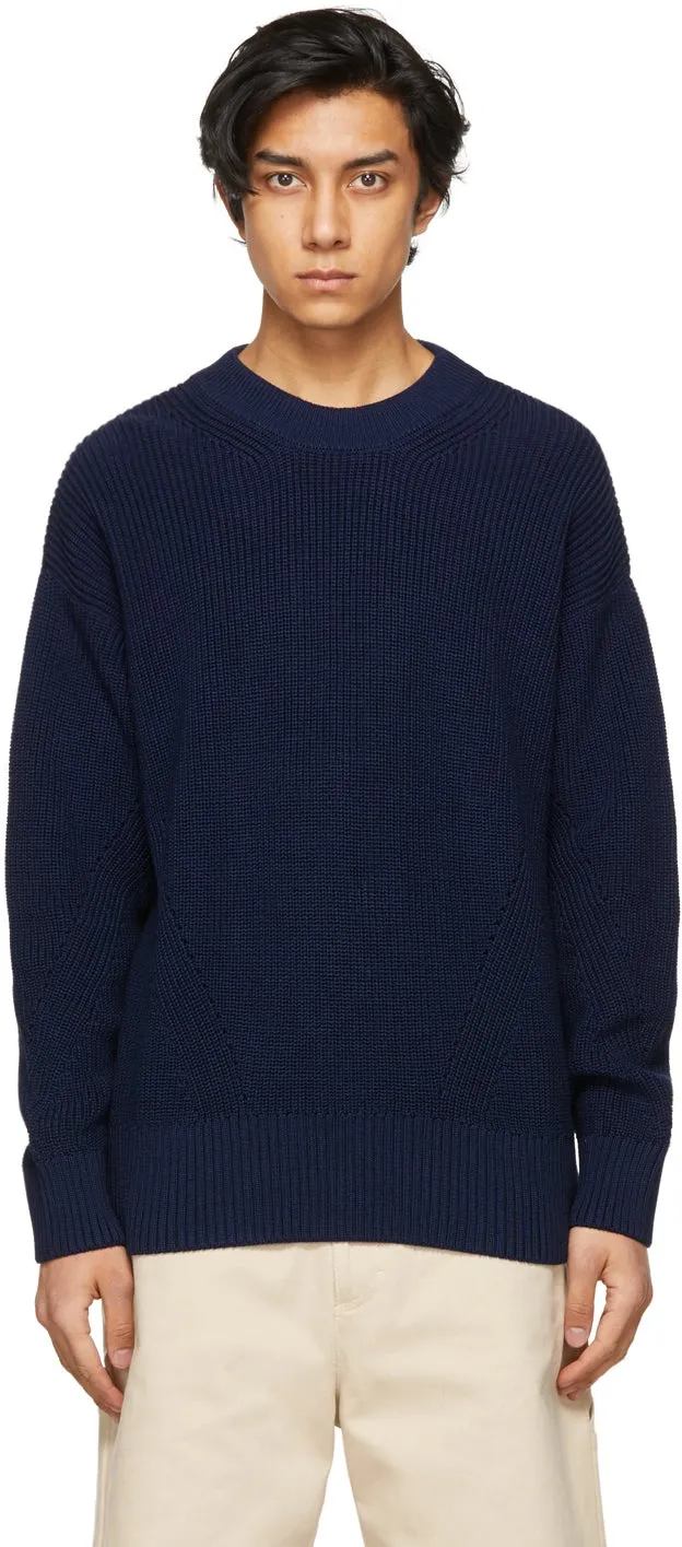AMI Alexandre Mattiussi Navy Ribbed Boxy Sweater