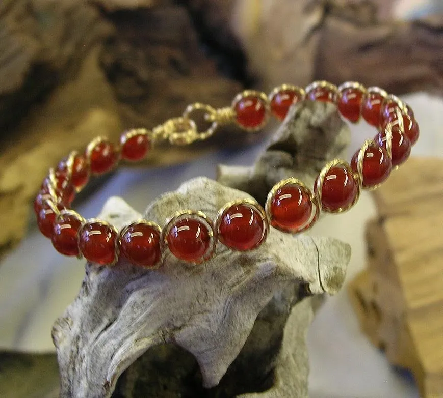Carnelian Beads Gold Filled Outline Twist Wire Bracelet