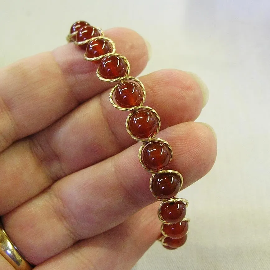 Carnelian Beads Gold Filled Outline Twist Wire Bracelet