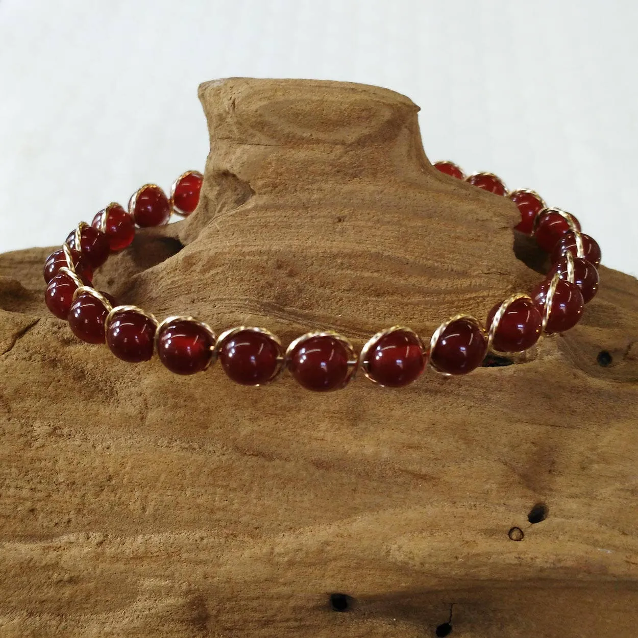 Carnelian Beads Gold Filled Outline Twist Wire Bracelet