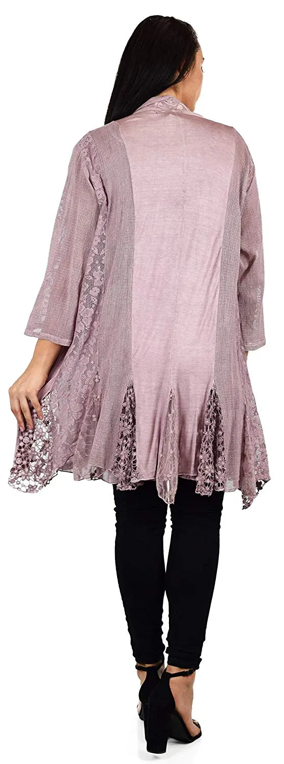Dare2BStylish Women Plus Size 2 Piece Lace Cardigan Duster Blouse Top Set