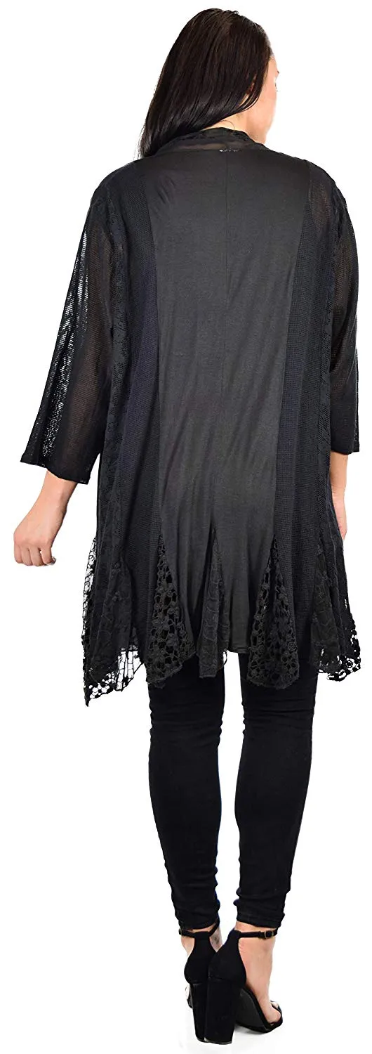 Dare2BStylish Women Plus Size 2 Piece Lace Cardigan Duster Blouse Top Set