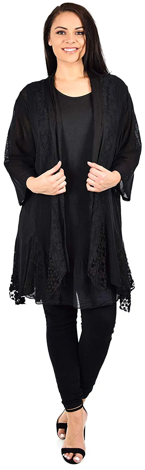 Dare2BStylish Women Plus Size 2 Piece Lace Cardigan Duster Blouse Top Set