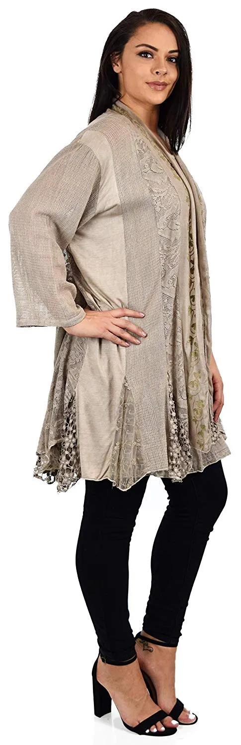 Dare2BStylish Women Plus Size 2 Piece Lace Cardigan Duster Blouse Top Set