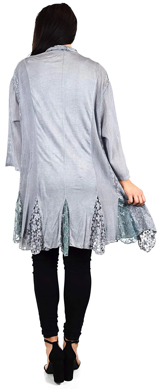 Dare2BStylish Women Plus Size 2 Piece Lace Cardigan Duster Blouse Top Set