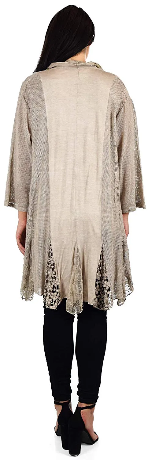 Dare2BStylish Women Plus Size 2 Piece Lace Cardigan Duster Blouse Top Set