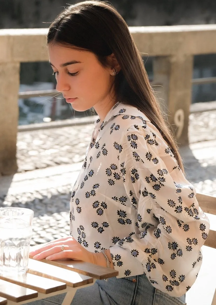 Ditsy Gather Sleeve Top in Monochrome