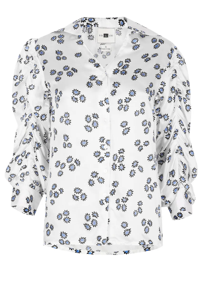 Ditsy Gather Sleeve Top in Monochrome