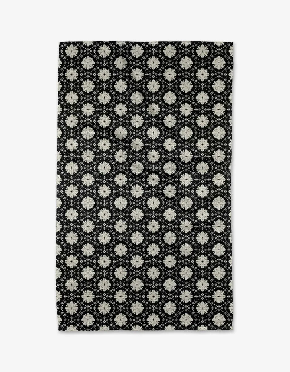 Geometry: Monochrome Floral Tea Towel