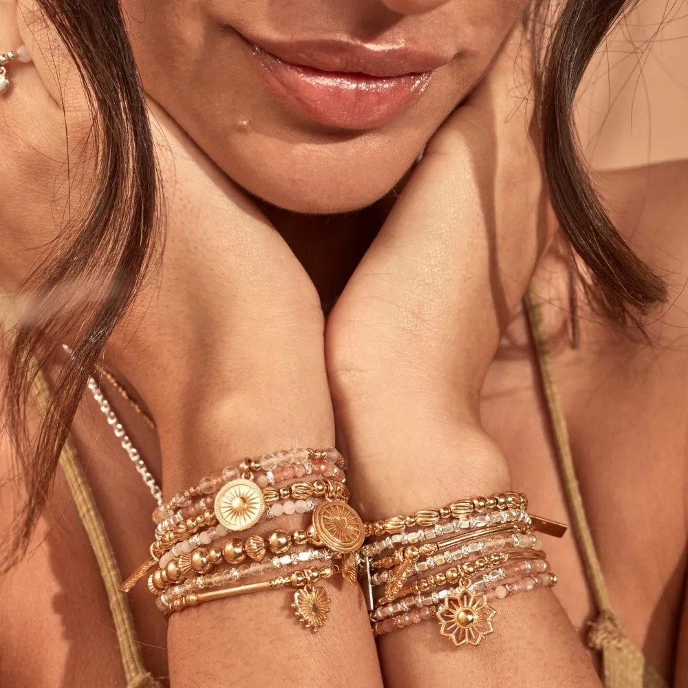 Glowing Beauty Rose Quartz Bracelet - Gold - GBRQFB3197