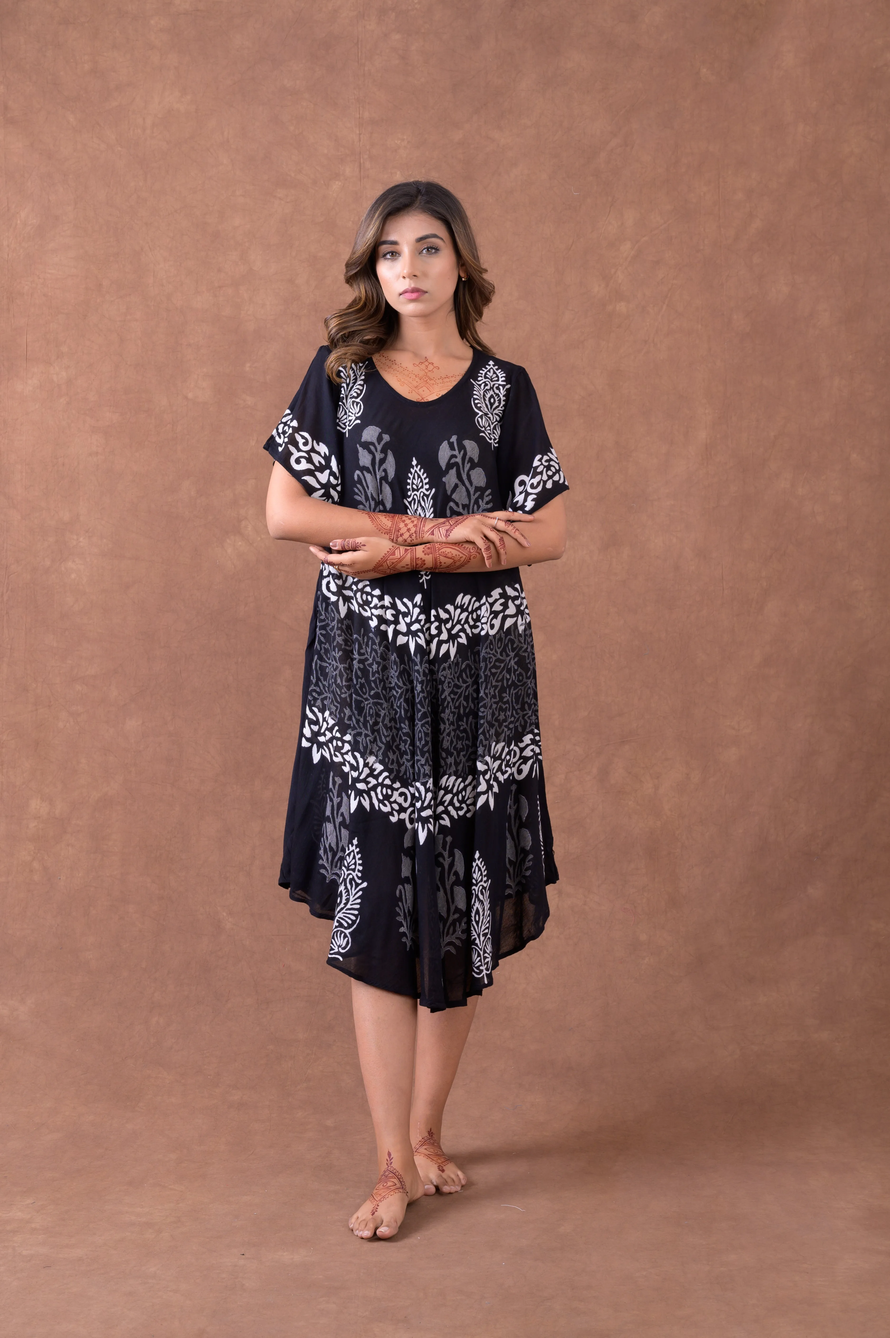 Rhea Monochrome Garden Pattern Print Dress